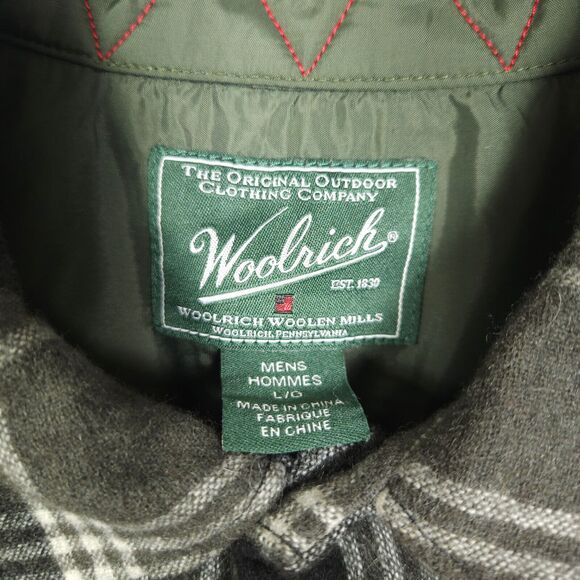 Vintage Woolrich Mens Large Green Plaid Flannel Button Down Shirt Jacket - Picture 2 of 7